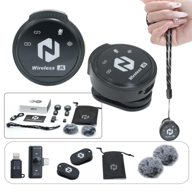 ZCCO Microfone Lapela Magnética Duplo Tipo-C e Lightning Compatível com iPhone e Android Anti-Ruído 360° Transmissão Sem Fio 50M