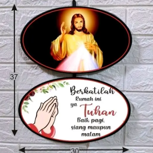hiasan dinding Yesus oval jumbo dobel BERKATILAH RUMAH INI