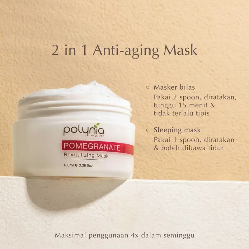 [ PROMO ] POLYNIA - Pomegranate Revitalizing Mask 100ml | Masker Wajah Anti Aging | Pudarkan Kerutan | Samarkan Flek Hitam 3
