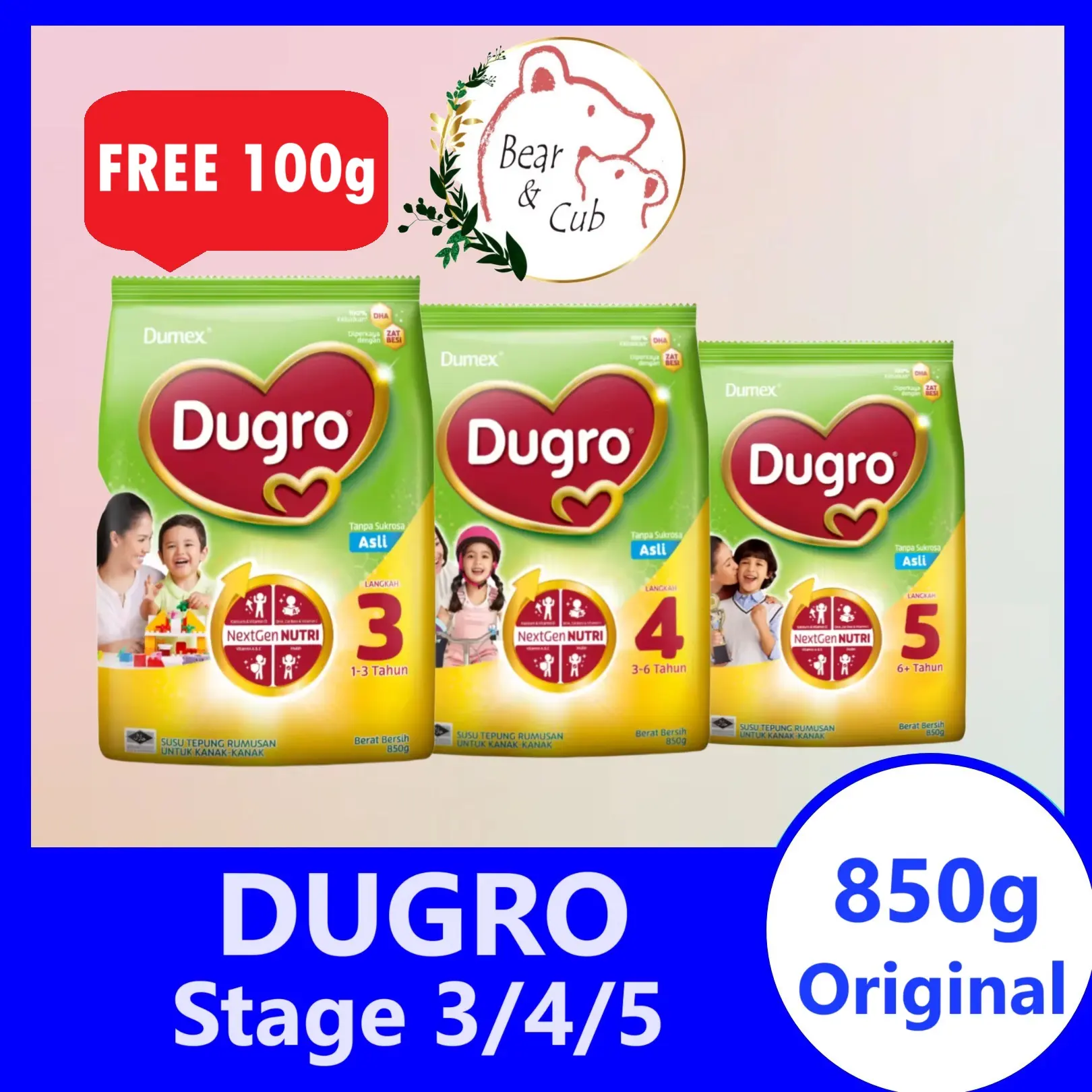 [BUNDLE DEAL] 850g Dumex Dugro Stage 3/4/5 - Original flavour