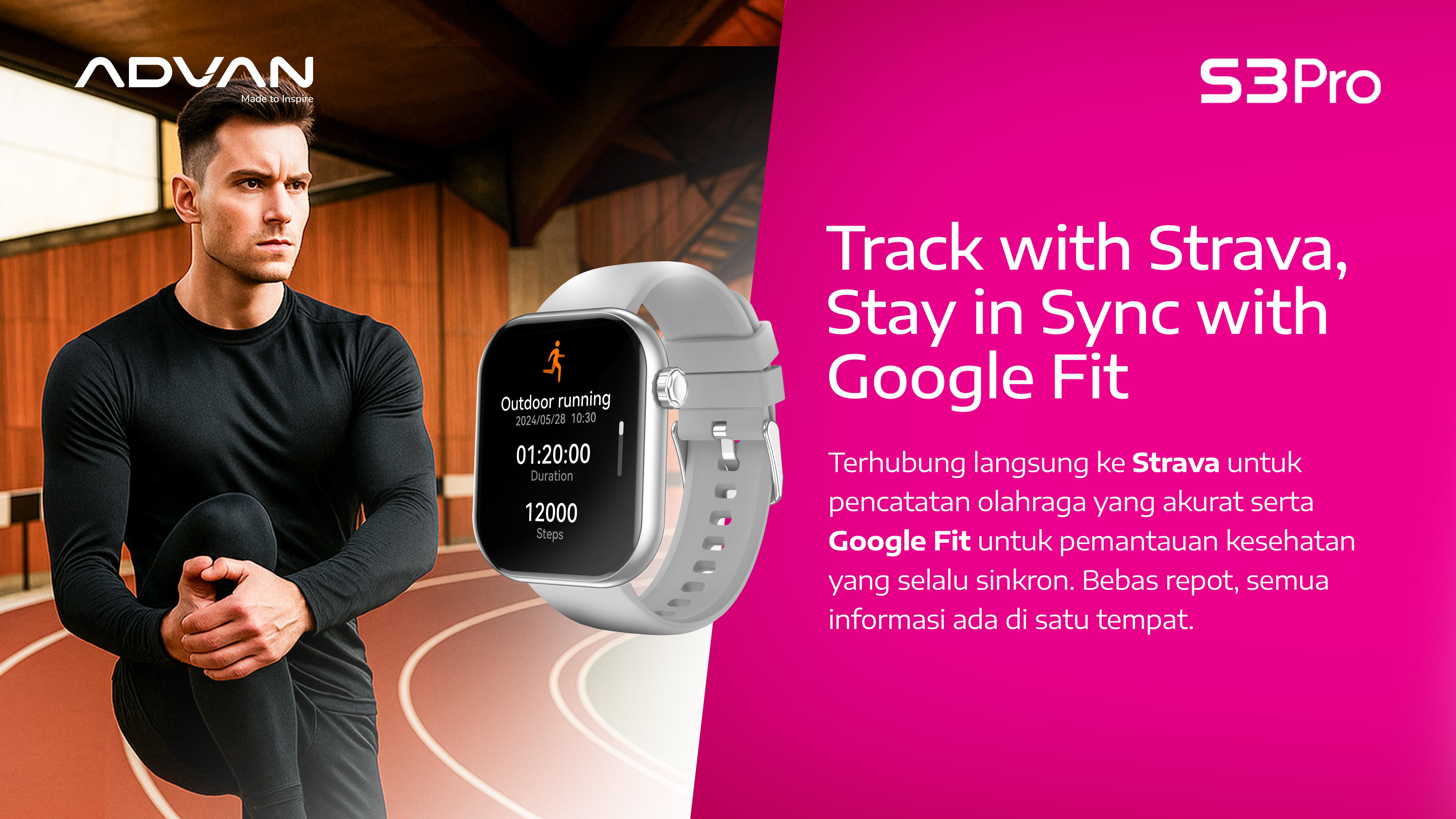 ADVAN Smartwatch S3 Pro 2.01” Metal Body 100+ Sports Modes Smart AI Assistant Wireless Bluetooth Call 5ATM Waterproof Support Strava One Click Health