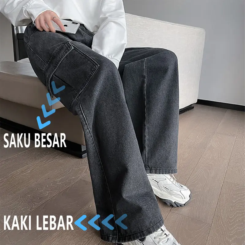 celana jeans cowok street wear outfit baggy pants celana panjang pria dewasa denim berdiri celana cargo pria panjang Celana Panjang Unisex 2