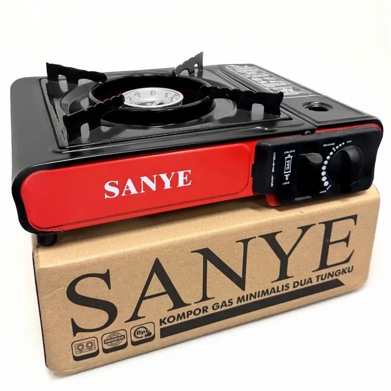SANYE Kompor Gas Portable 1 Tungku Stainless Steel 2in1 Black Anti Ledak Safety Device H101 8