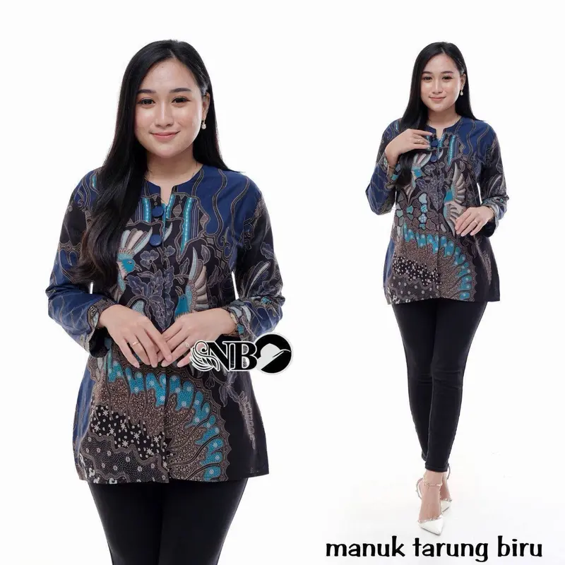 Baju Batik Wanita Atasan Blouse Bahan Katun Panjang - Cewek Kerja  Dewasa Nyaman 5