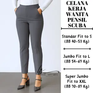 HERL - Celana Kerja Wanita Scuba Pensil High Waist Jumbo – Stretch Nyaman & Tidak Mudah Kusut