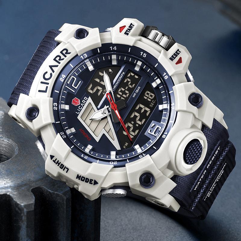 LICARR Jam Tangan Pria Olahraga Analog-Digital Fashion Tahan Air Santai Kuarsa Jam Tangan Cowok Original Merek Stopwatch 9528 0