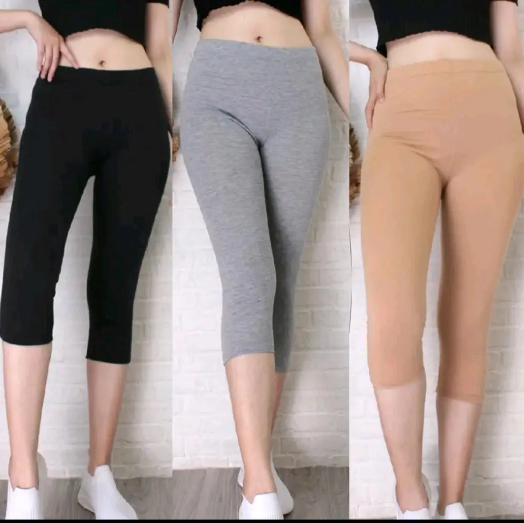3pcs Celana Legging Wanita Kekinian, Ukuran Panjang 3/4 Berbahan Jersey Premium,Nyaman Dipakai, Bisa CODan Dewasa Hitam Pendek