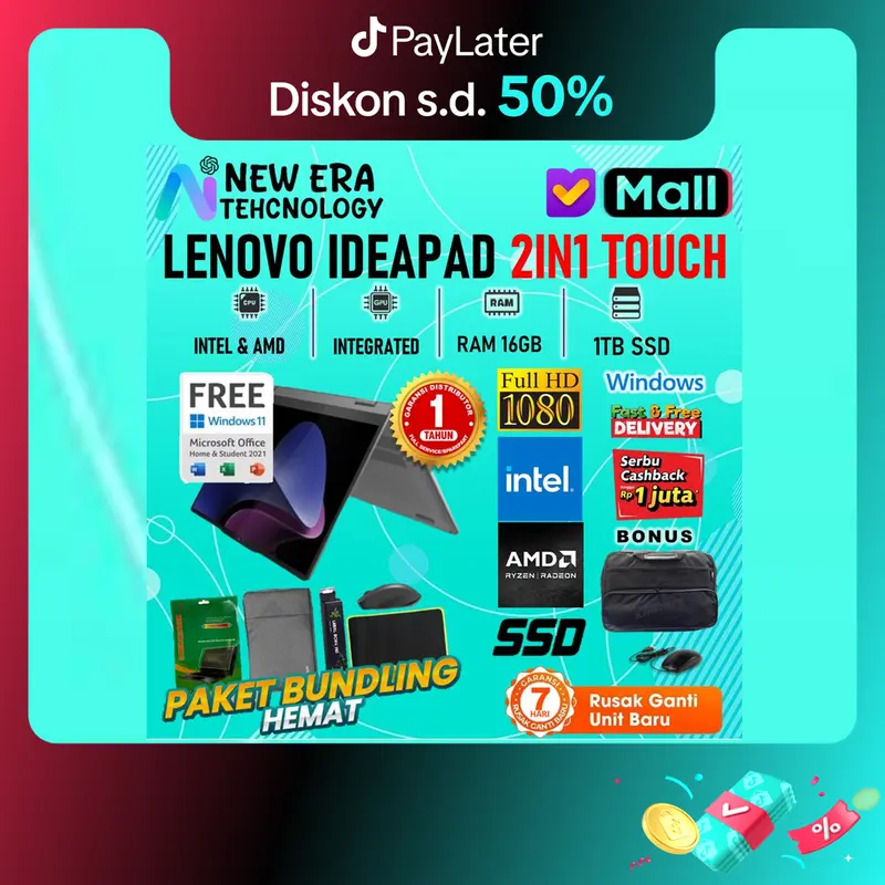 LENOVO IDEAPAD 5 2IN1 16 14 TOUCH CORE I7 150U - RYZEN 7 8845 7730 16GB 1TB SSD W11 FHD IPS FLIP X360 FLEX 0