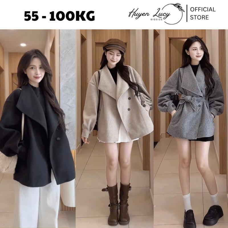  ÁO DẠ CỔ BẺ VEST TAY BO áo dạ ép bigsize nữ hàng cao cấp kèm đai mặc đi tiệc đi chơi chụp ảnh Noel Tết hot trend thu đông có size tới 100kg Huyền Lucy Bigsize 