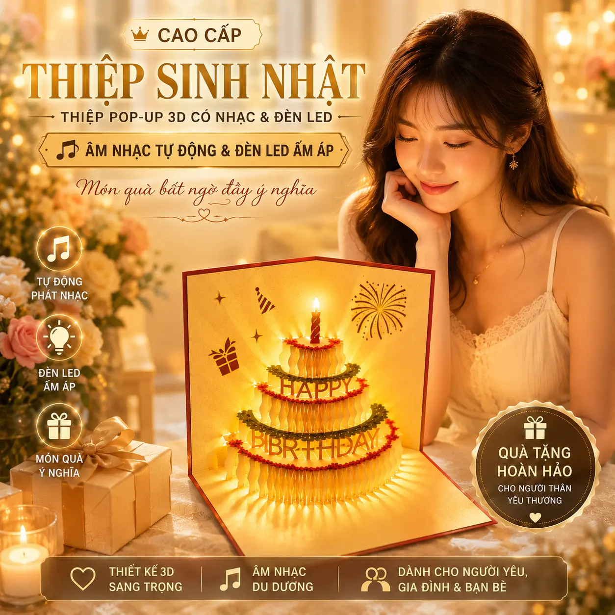 Thiệp Sinh Nhật 3D Có Nhạc Và Đèn LED – Thiệp Pop-Up Bánh Kem Tự Động Phát Nhạc, Quà Tặng Sinh Nhật Sáng Tạo & Ý Nghĩa
