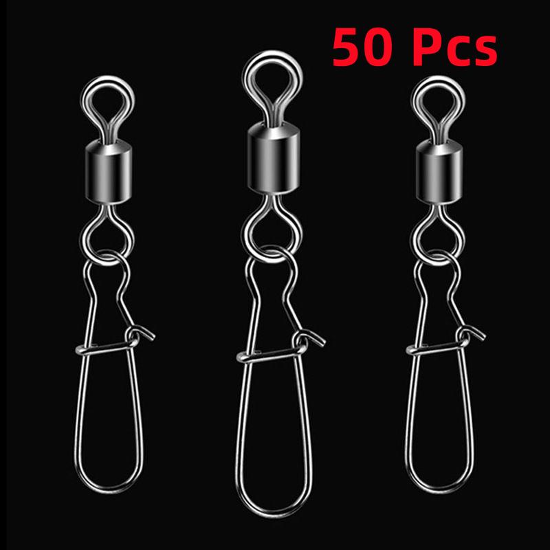 50PCS/Bag 3/0#-14# Stainless Steel Fishing Connector Pin Bearing Rolling Swivel Snap Pins Fishing Tackle Accessories 0
