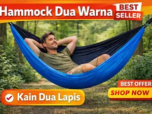 Hammock Dua Warna Hammock Dua Lapis 240x150 cm Ayunan Camping Kuat & Nyaman Termasuk Tali Webbing