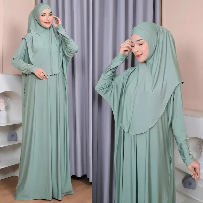 Gamis set hijab jersey elegan simple abaya terbaru 2025 3