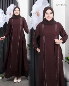 Laviana Collection - Baju Gamis Abaya Model Melisa Dress Bahan Kain Crinkle Airflow Premium Full Swarovsky Terbaru Kekinian