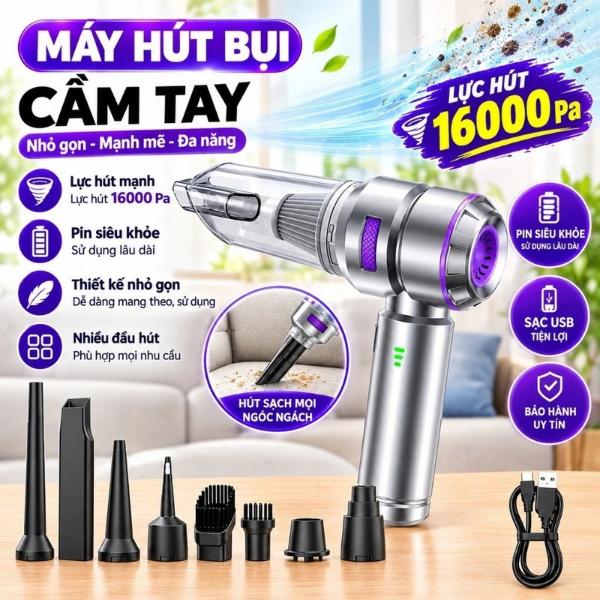 Máy Hút Bụi Cầm Tay 16000Pa Không Dây Hút & Thổi 2 Trong 1 Hiển Thị Pin -phụ kiện đi kèm