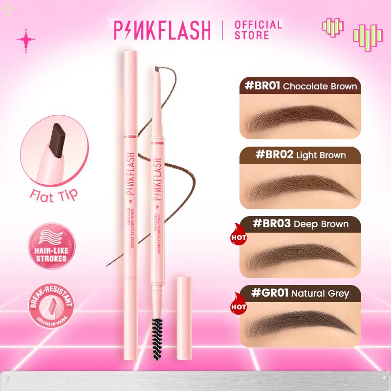 PINKFLASH #SkinnyLine Bút Kẻ Mày Đầu Rút Siêu Mịn 1mm Đầu Ngòi Dẹt Nét Mịn Hai Đầu Không Vón Cục KhôngThấm Nước Lâu Trôi Sắc Tố Cao Chống Gấy Dễ Sử Dụng.0.07g