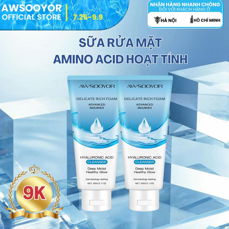 Sữa Rửa Mặt Amino Acid hoạt tính AWSOOYOR Sữa Rửa Mặt 60g Làm Sạch Sâu se khít lỗ chân lông Loại Bỏ Mụn Đầu Đen Và Mụn Trứng Cá Kiểm Soát Dầu Dưỡng Ẩm Nam Nữ