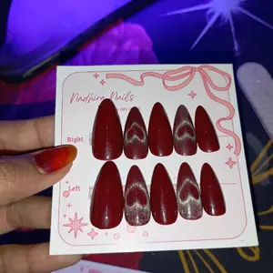 Kuku Palsu Cat Eye Polos Love 2 super premium-Press On Nails Siap Pakai, Tahan Lama, Free Lem Gel& 1Paket Toolkit