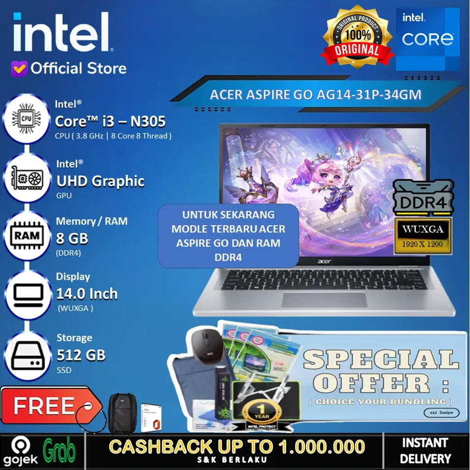 Acer Aspire 3 Slim A314 - Core I3 N305 8GB 512GB SSD 14" W11+OHS
