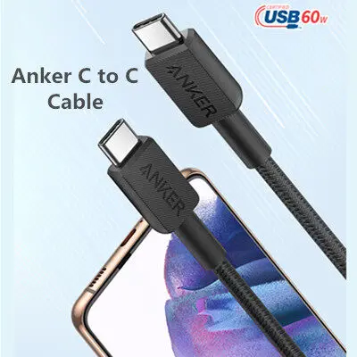 Anker 322 PowerLine USB-C to USB-C Cable ,Fast Charging 60W A81F5 3ft A81F6 6ft (braided nylon) Charger Mobile Tablet Electronic Smartphone Cellphone