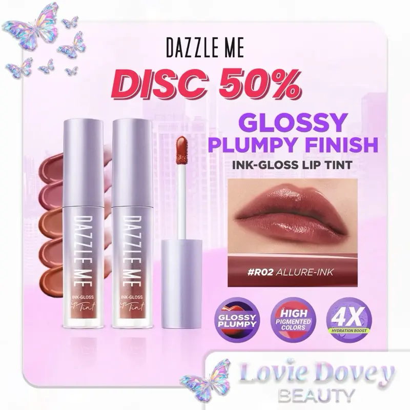 [MUST HAVE] DAZZLE ME Ink-Gloss - Lip Tint Lip Gloss Tahan Lama Glossy dan Plumpy Finish Waterproof Stained High Pigmented Lipstick Lipstik Watery