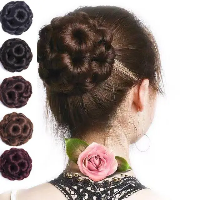 Tóc Giả Búi Tóc Donut Chignon Tổng Hợp, Phong Cách Vogue, Cho Nữ, Với Búi Tóc Chín Hoa, Kẹp Tóc Càng Cua, Tóc Nối 0