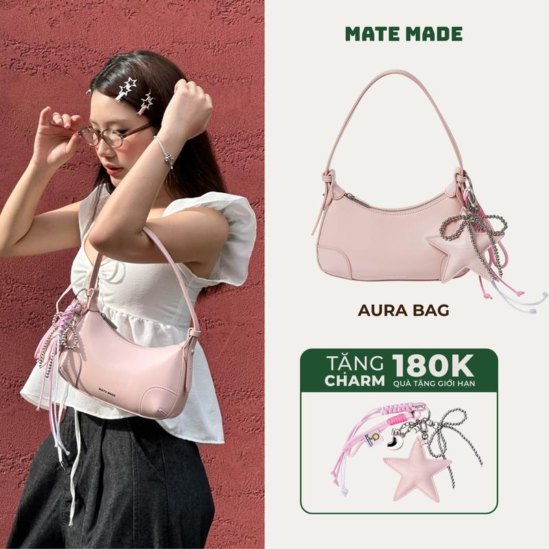 DEAL ĐỘC QUYỀN TIKTOK Túi Xách Nữ Aura Bag MATE MADE Túi Xách Lọ Lem Hạt Dẻ - Đeo Vai Dáng Ngắn Thời Trang - Size 23