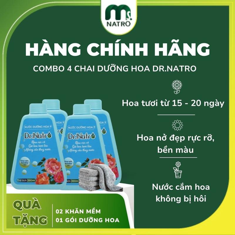 Combo 4 Chai Nước dưỡng hoa tươi lâu Dr.natro. Cấp dinh dưỡng cho hoa, Hợp chất  đường ăn, Cấp nước, dưỡng chất, giữ hoa tươi lâu, nước không bị hôi, kéo dài thời gian chung hoa. Giữ hoa tuơi lâu 3-4tuần. Màu sắc hoa bền đẹp gấp 3-5lần. 1Chai 300ml