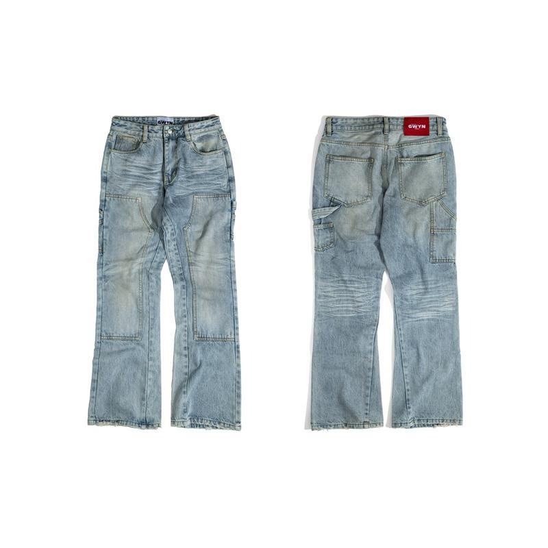 Quần Double Knee Flare Jeans Washed Blue Nam Menswear