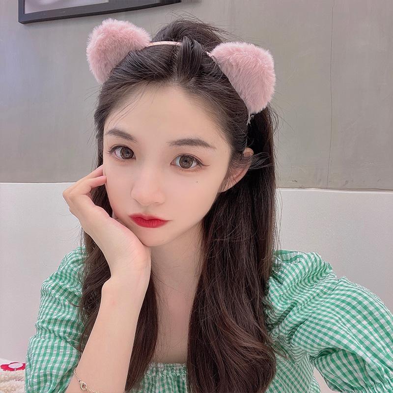 Product Introduction of Cute cat ears headband cute and sweet girl hair accessories wash face plush hair card headband simple and versatile 4