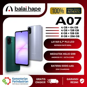 Samsung Galaxy A07 4/64 GB, 6/128 GB, 8/256 GB Garansi Resmi Layar 6.7" PLS LCD Mediatek Helio G99 Baterai 5000 mAh Android 15 One UI 7
