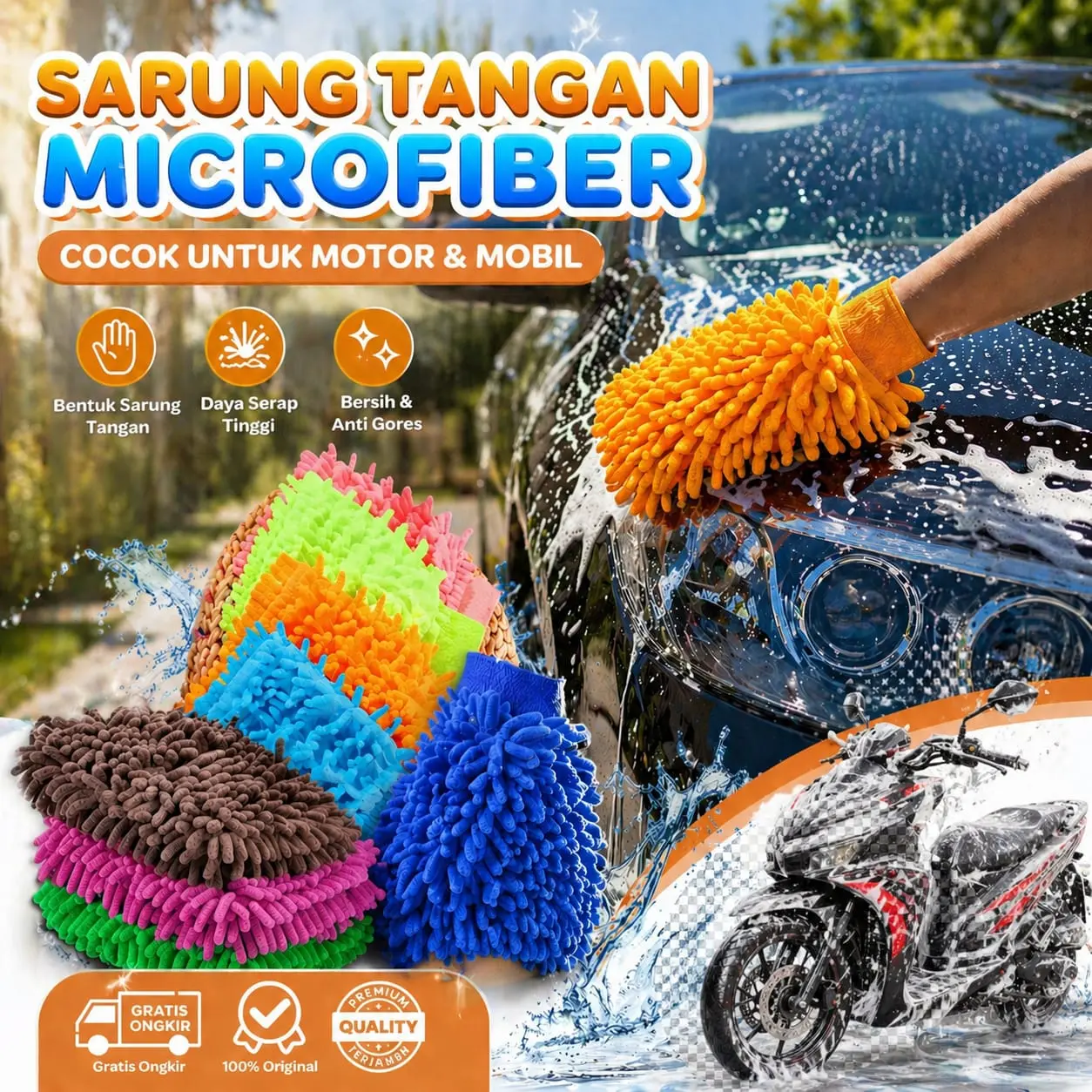 [G-SPEEDS] COD Kain Lap Cendol Microfiber Sarung Tangan – Lap Mobil & Motor Anti Gores Bahan Tebal