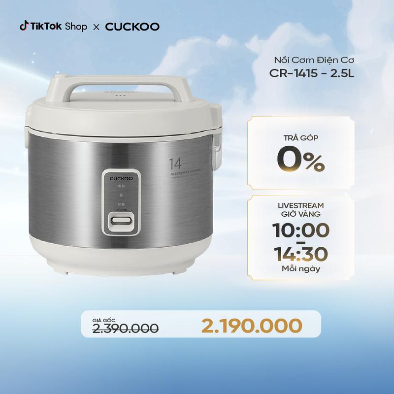 Nồi cơm điện Cuckoo 2,5L CR-1415 GWVNCV - Lòng nồi chống dính thích hợp cho gia đình lớn và bếp ăn - Hàng chính hãng
