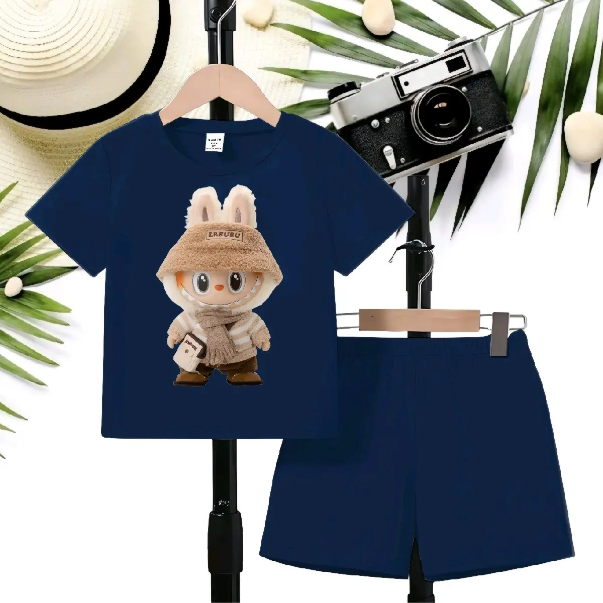 Bestwear.id - Setelan anak laki-laki dan perempuan celana pendek sablon digital LABUBU STYLE bahan cotton combed / Pakaian anak unisex celana pendek sablon digital 1-10 tahun