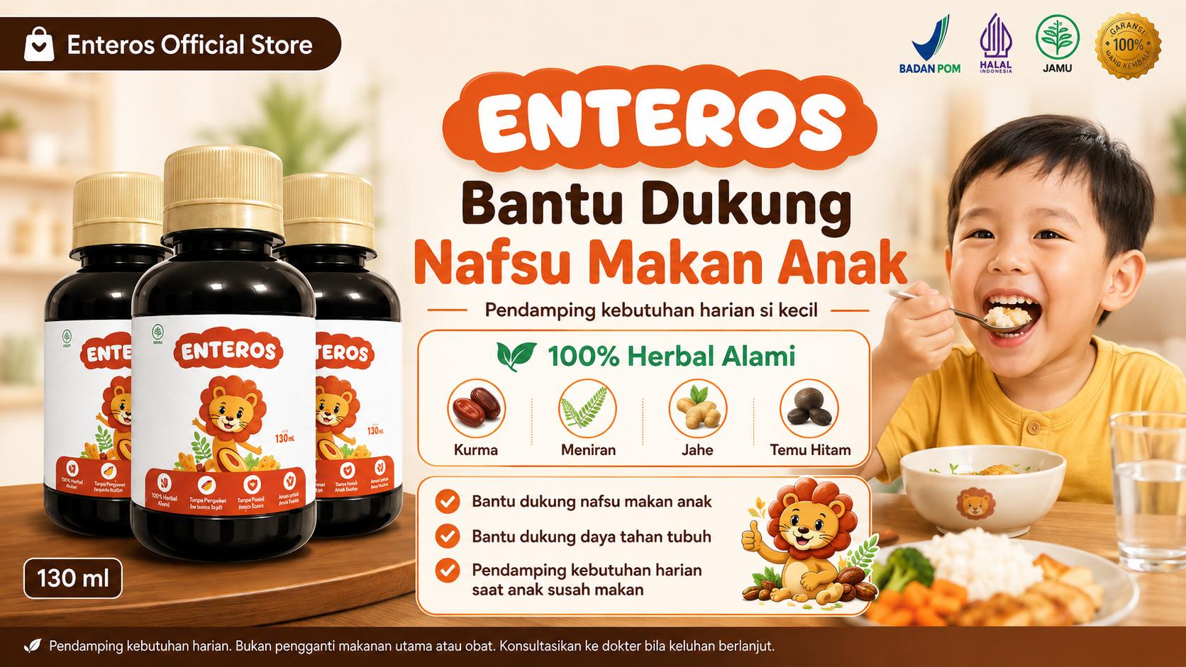 Enteros - Suplemen Nafsu Makan Anak 130ml | Halal & BPOM