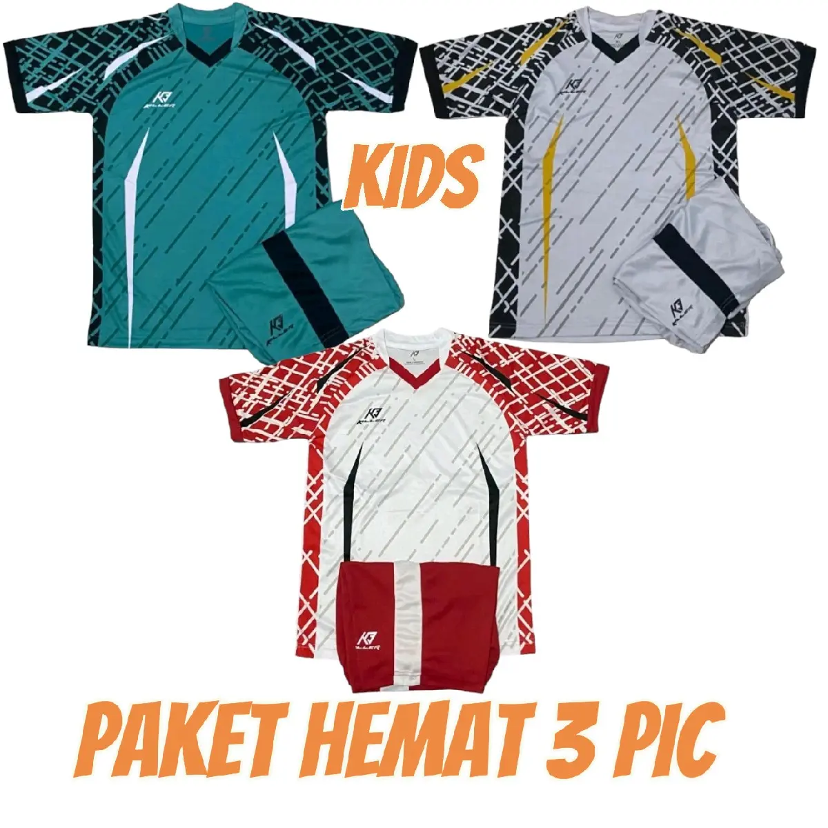 setelan jersey olahraga / baju bola untuk anak / celana badminton anak / paket 3 setel Futsal Outdoor Voly Sport