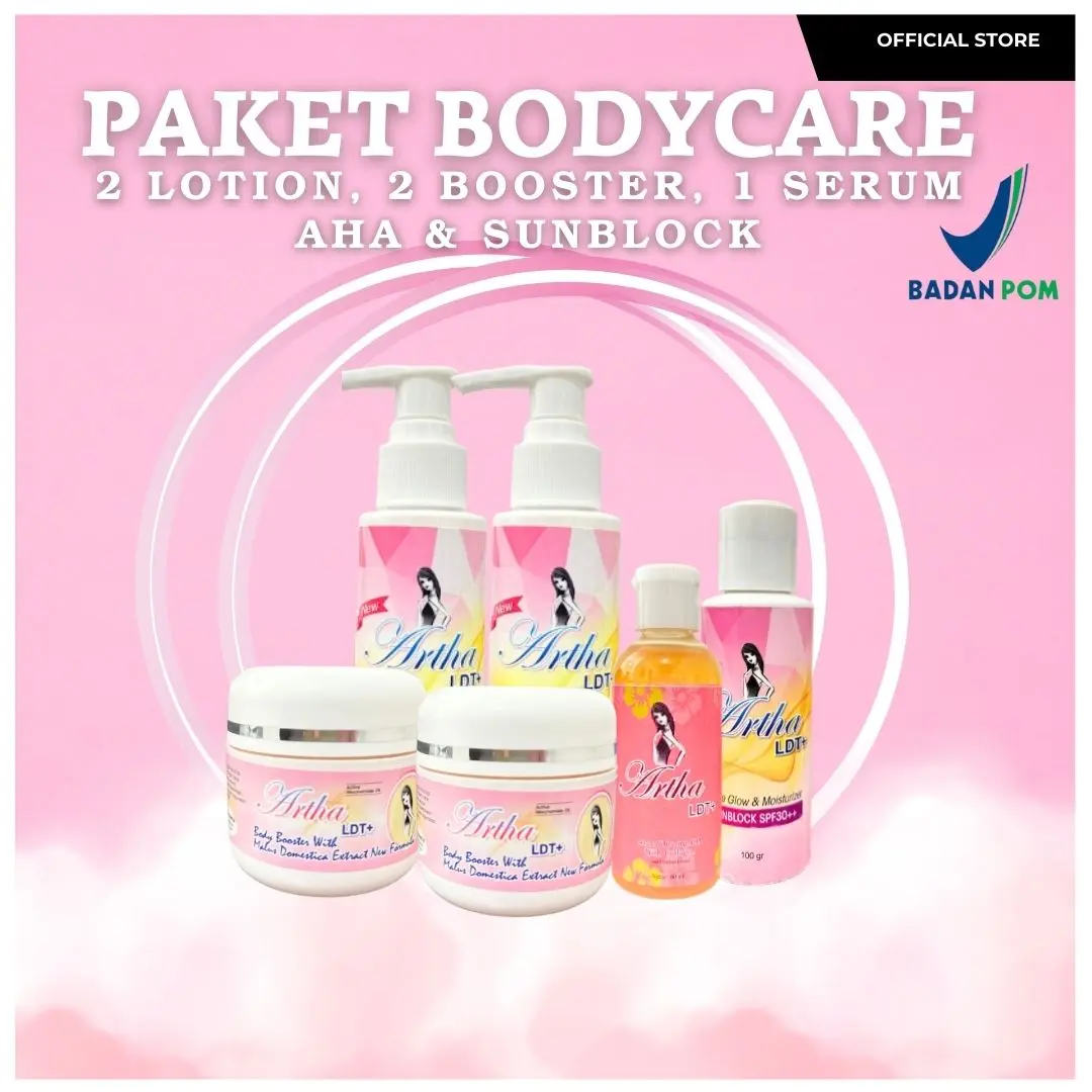 [ARTHA LDT] - Paket C Bodycare [ 2 body lotion + 2 body booster + 1 aha body serum + 1 sunblock SPF 30++]  Pencerah Memutihkan Handbody