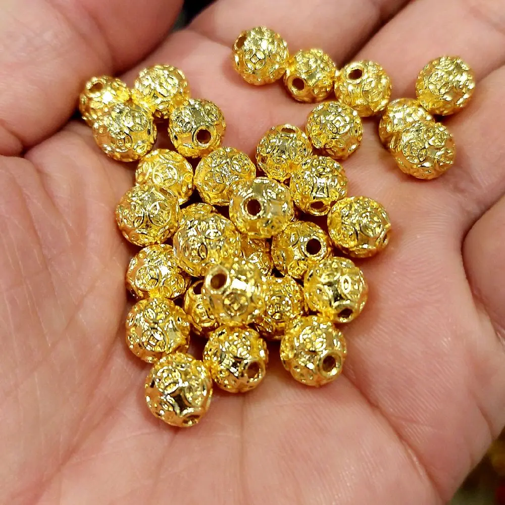 100 hạt harm Bi v.àng tròn kim tiền size 6li 8li 10li chuyên làm vòng tay phụ kiện trang sức.