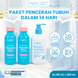 Brighty 2 Pcs Multipurpose Exfoliating Toner X Bright My Day BMD Niacinamide Body Wash 300 ML Pemutih Badan Pencerah Badan Pencerah Ketiak Pemutih Leher Pencerah Leher Body Healing & Soothing Sabun Mandi Pencerah Sabun Pemutih Niacinamied Vitamin C