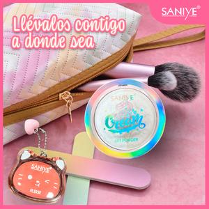SANIYE Dúo Profesional Iluminador Compacto + Rubor Compacto para Mejillas Radiantes y Luminosas, Mejillas Radiantes y Luminosas Textura Suave y Fácil de Difuminar