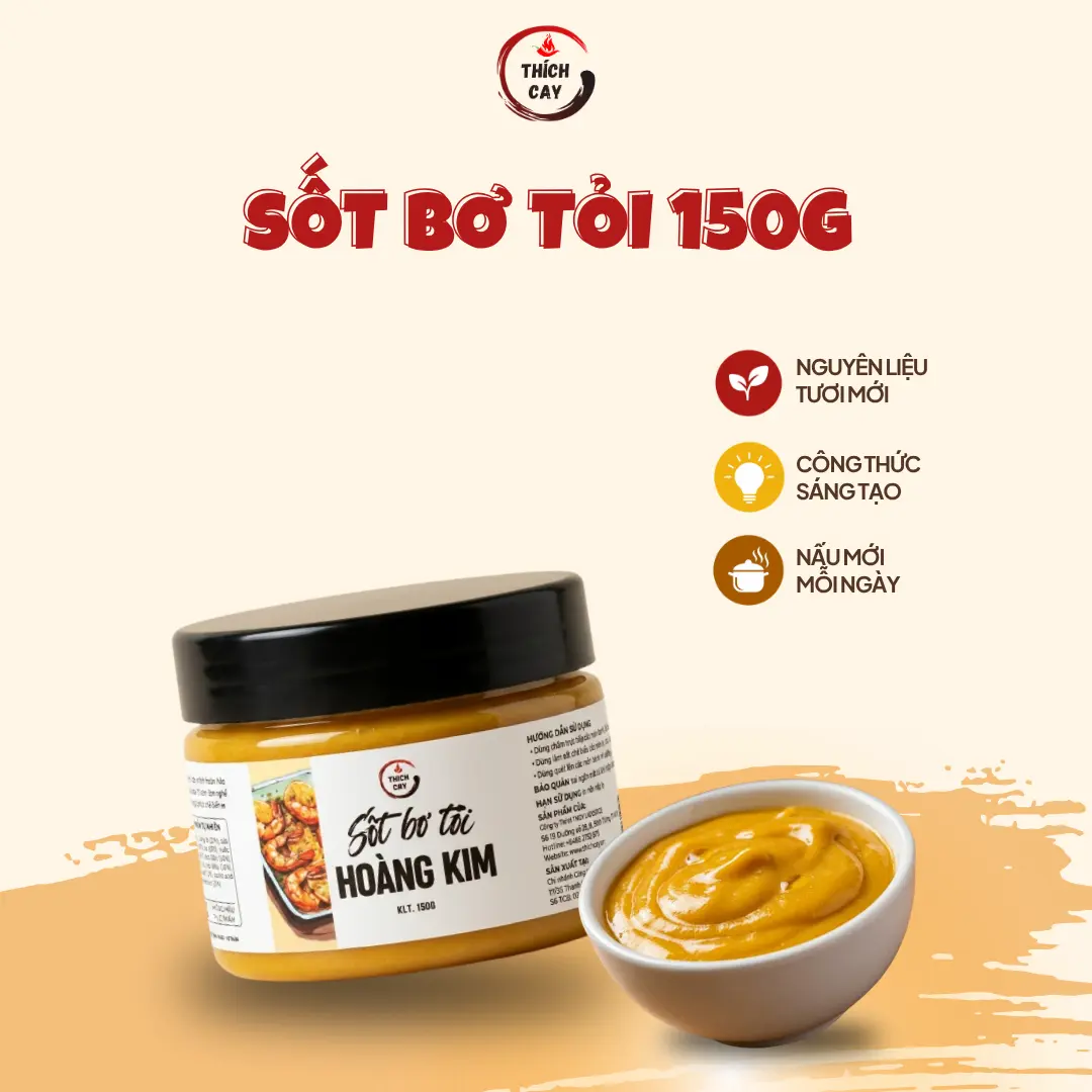 Sốt bơ tỏi hoàng kim 150g Thích Cay, sốt trứng muối chuẩn vị nhà hàng cho các món ốc, hải sản