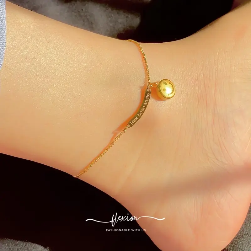 Flexion - Gelang Kaki Wanita Bahagia - Titanium Steel - Anti Karat/Hitam/Luntur - Aksesoris dan Perhiasan Fashion Korea Aesthetic Senyum - Stainless Steel 316L - 18K Gold Plated 3