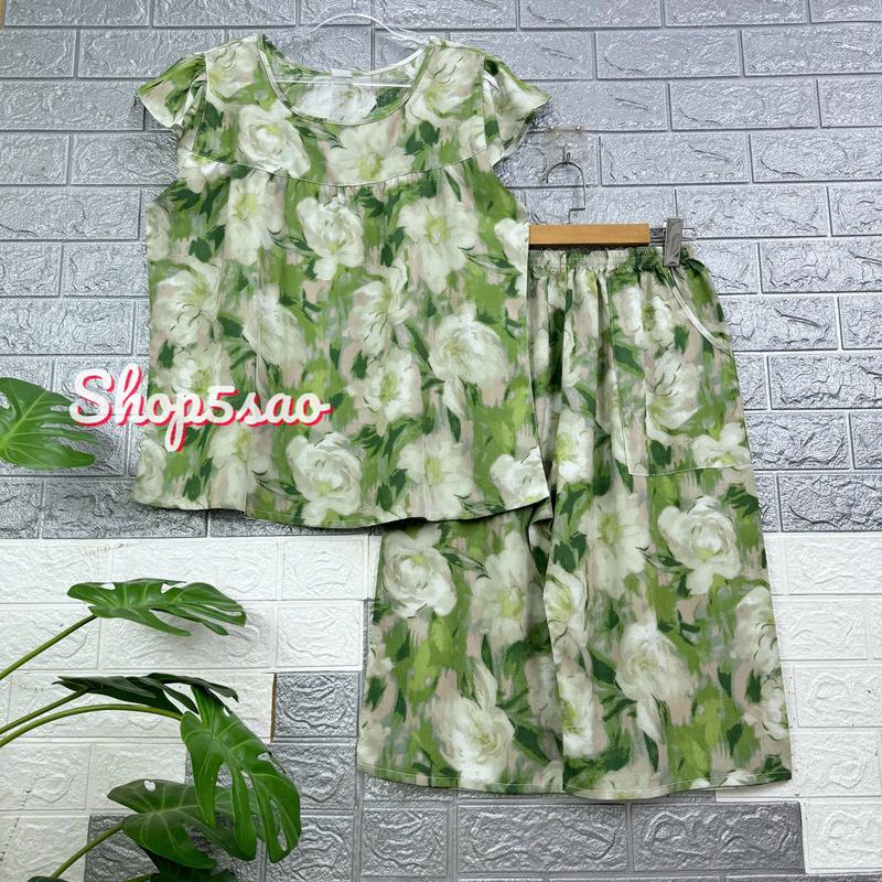 Đồ bộ tole trung niên, bộ tole lanh mặc nhà SHOP5SAO quần lửng, áo cánh tiên có Bigsize (50-80kg)