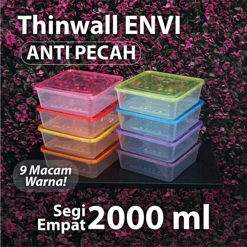 (Depok) Thinwall Anti Pecah 2000 ml - Thinwall ENVI - Kotak Makanan - Square 0