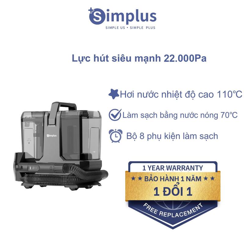 Simplus Máy hút giặt Sofa, giặt thảm, giặt vải Simplus, Hơi nước nhiệt độ cao 110℃, Lực hút mạnh 22,000Pa, Bình nước sạch dung tích 2.3L, Bình chứa nước bẩn 1.4L, Sofa, Đệm, Thảm trải sàn, Vết bẩn nhà bếp BYJH003, Bảo Hành 1 Năm Chỉ Đổi Không Sửa