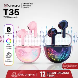 ONIKUMA T35 True Wireless Earbuds Bluetooth 5.1 Hitam & Pink dengan RGB Cracked Lighting, Bass Kaya, Baterai Tahan Lama, Garansi Resmi 12 Bulan