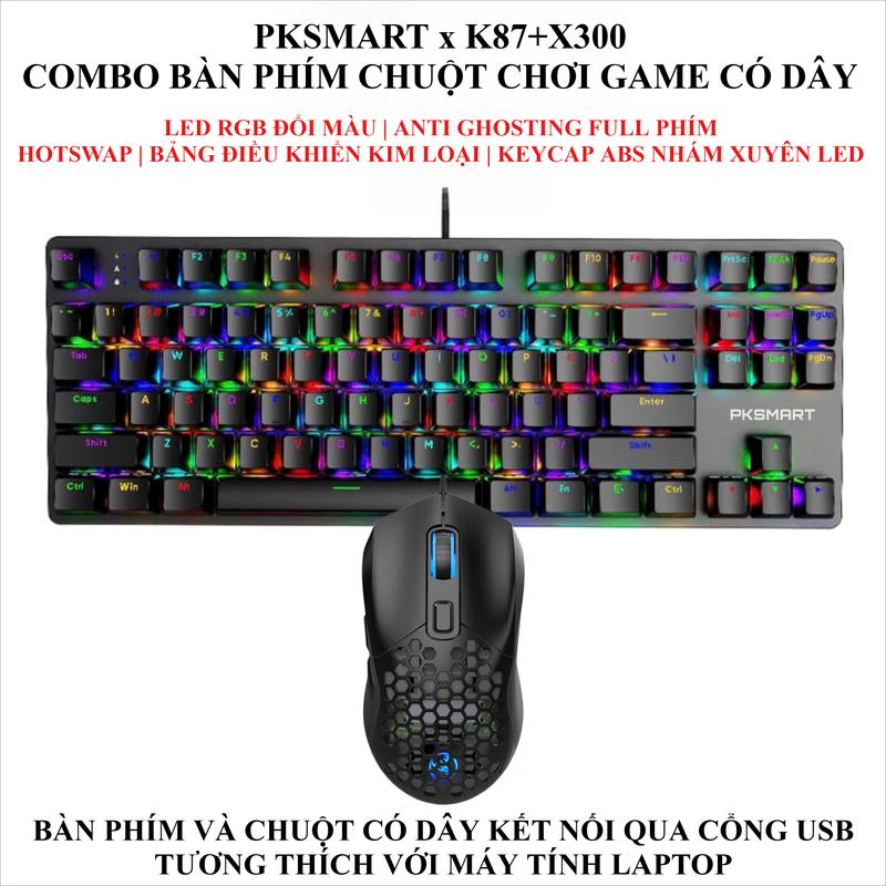  COMBO Bàn Phím Cơ PKSMART K87 + CHUỘT X300 - Có Dây - Hotswap - RED BLUE SWITCH - LED RGB Đổi 8 Màu 15 Hiệu ứng LED - Anti-Ghosting-FULL Phím 
