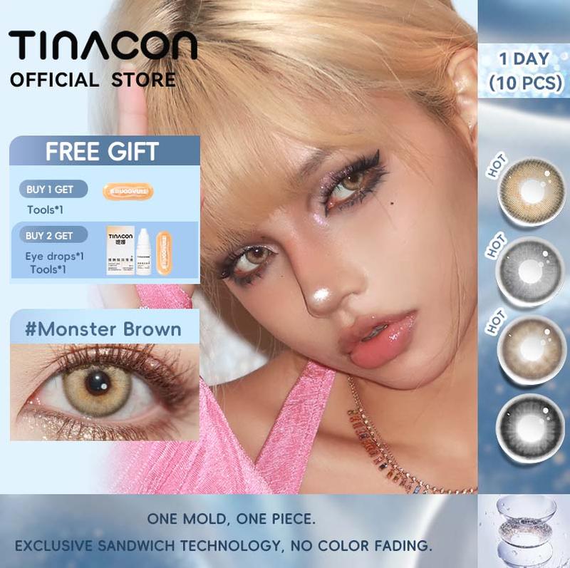 【One Day TINACON LENS,10 chiếc loại ngày dùng Monster Brown Eyeshare Màu Nâu lens mềm DIA 14,2-14,5mm Giá 1 Đôi + dụng cụ CÓ CẬN 0.00-8.00