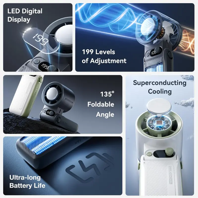 【COD】Kipas Mini angin portable Strong Wind 120 Daya tahan baterai yang kuat selama 16 jam Tampilan LED Kabel pengisi daya dan tali tangan gratis 7