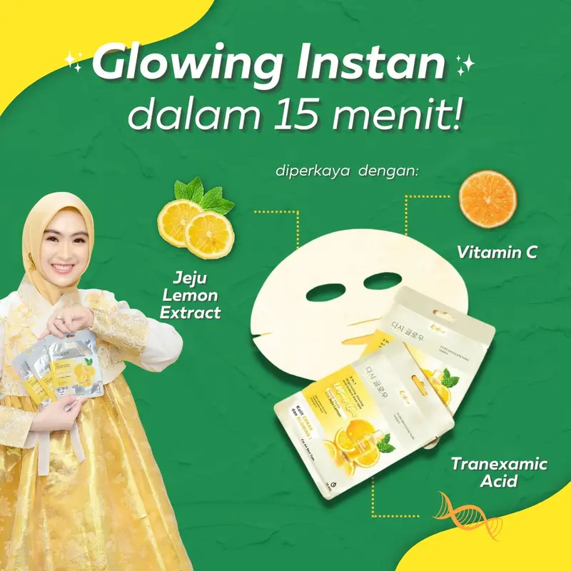 Reglow Sheet Mask 25 g / Masker Wajah 3in1 Ultimate Glow with Jeju Lemon / Mencerahkan Melembabkan Menghilangkan Flek Hitam Muka 3
